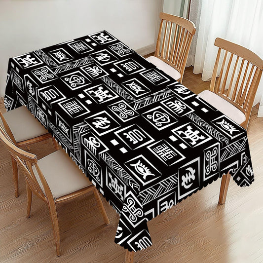 ZYPHORIEL African Adinkra Pattern Rectangle Tablecloths Black White Digital Symbols Table Cloths Decorative Kitchen Dining Tablecloth for Rectangular Tables,Washable Table Cover for Party 54 x 72 Inch