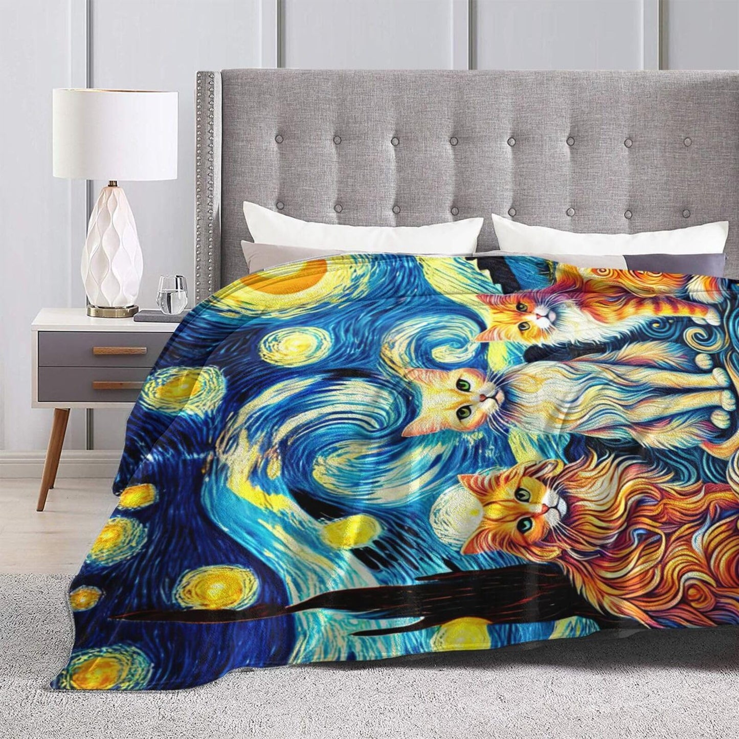Cat Blanket Starry Night Throw Blanket Soft Warm Cozy Fuzzy Plush Kitten Throw Blanket Gifts for Girls Women Cats Lightweight Fleece Flannel Gift Blankets for Kids Adults 40"X50"