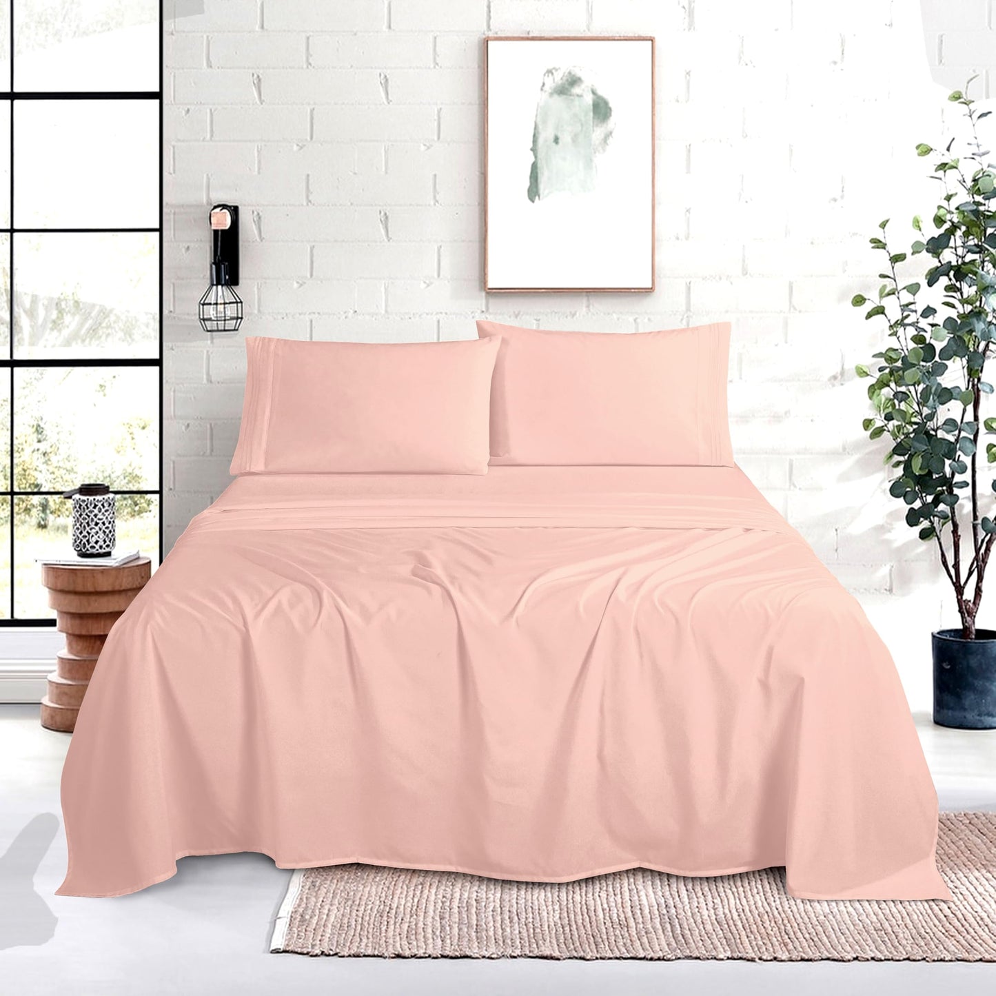 Mocassi Full Size 4-Piece Bed Sheet Set - 1800 Premium Hotel Quality Microfiber 18-24 Inches Extra Deep Pocket Fitted Sheet- Luxury Soft, Breathable, Wrinkle, and Fade Resistant, Blush Pink
