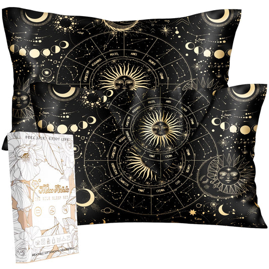 Miss Adola 2 Pack Mulberry Silk Pillowcase for Hair and Skin - Standard Size 20 x 26 Inches with Hidden Zipper Sun Moon 19 Momme Soft Sleeping Silk Pillow Case for Women, Moms