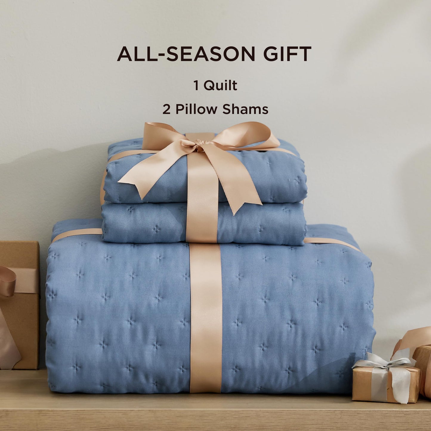 Bedsure King Quilt - Mineral Blue Bedspread King Size & Lightweight Comforter, Modern Coastal Coverlet with Clover Pattern, Ultra Soft All-Season Bedding, 106 x 96 Inches