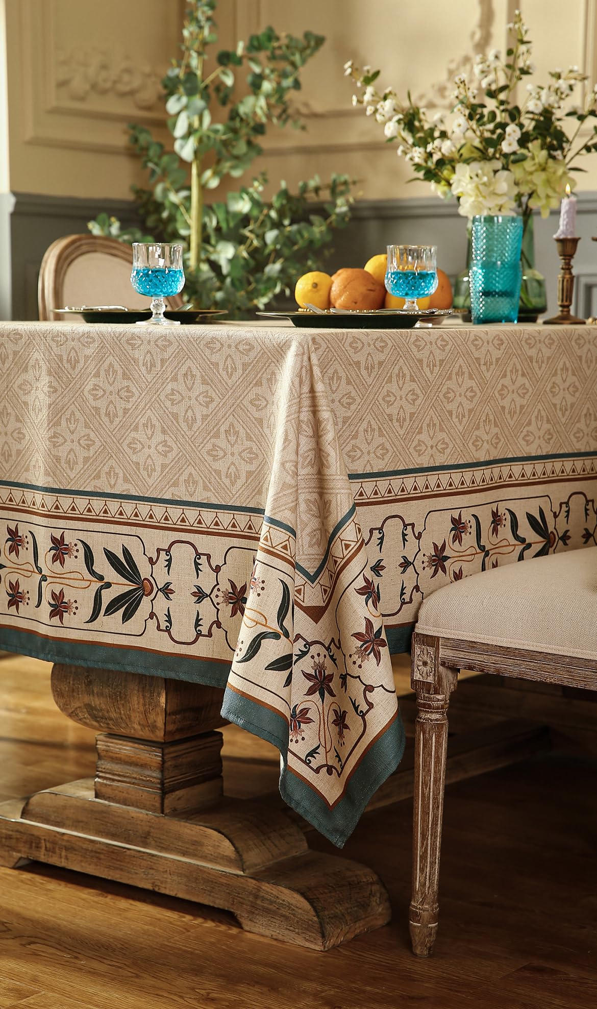 patdrea Designer French Linen Tablecloth,Rectangular,87"x55"-Fram