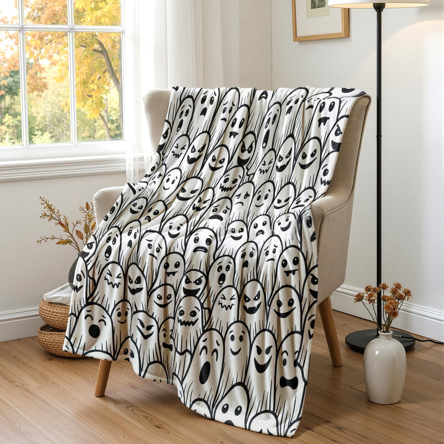 GEDAEUBA Ghost Gifts for Women - Halloween Spooky Fleece Blanket Throw, Soft Cozy Blankets & Throws for Couch, Bed, and Sofa, 50x60 inches