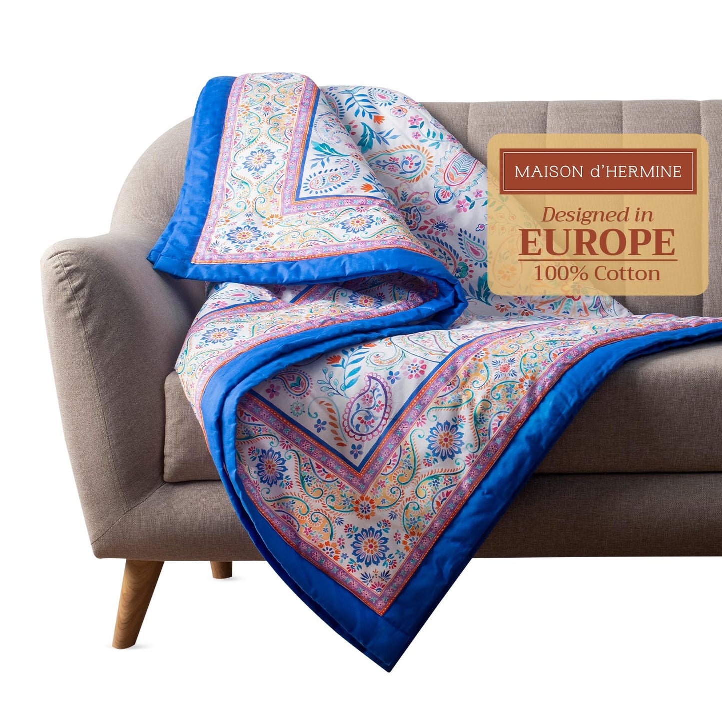 Maison d' Hermine Throw Blanket for Couch Lightweight Soft Warm Breathable Cotton Throw Blankets for Bed Girls Boys Women Men Gifts Travel Living Room Spring Summer (Indian Floral, 60" X 80")