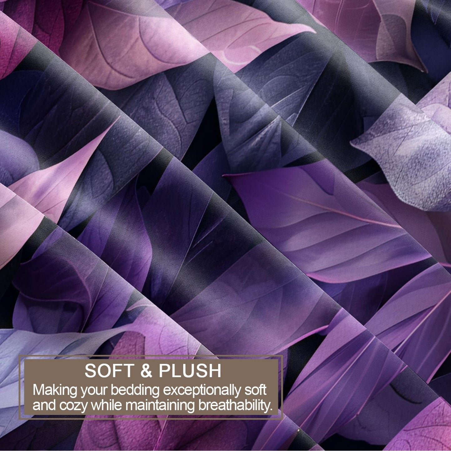 ZAMODE Leaf Duvet Cover Oversized King Size, Purple Leaves Comforter Cover 120" x 98", Dark Plants Bedding Set with 2 Pillowcases