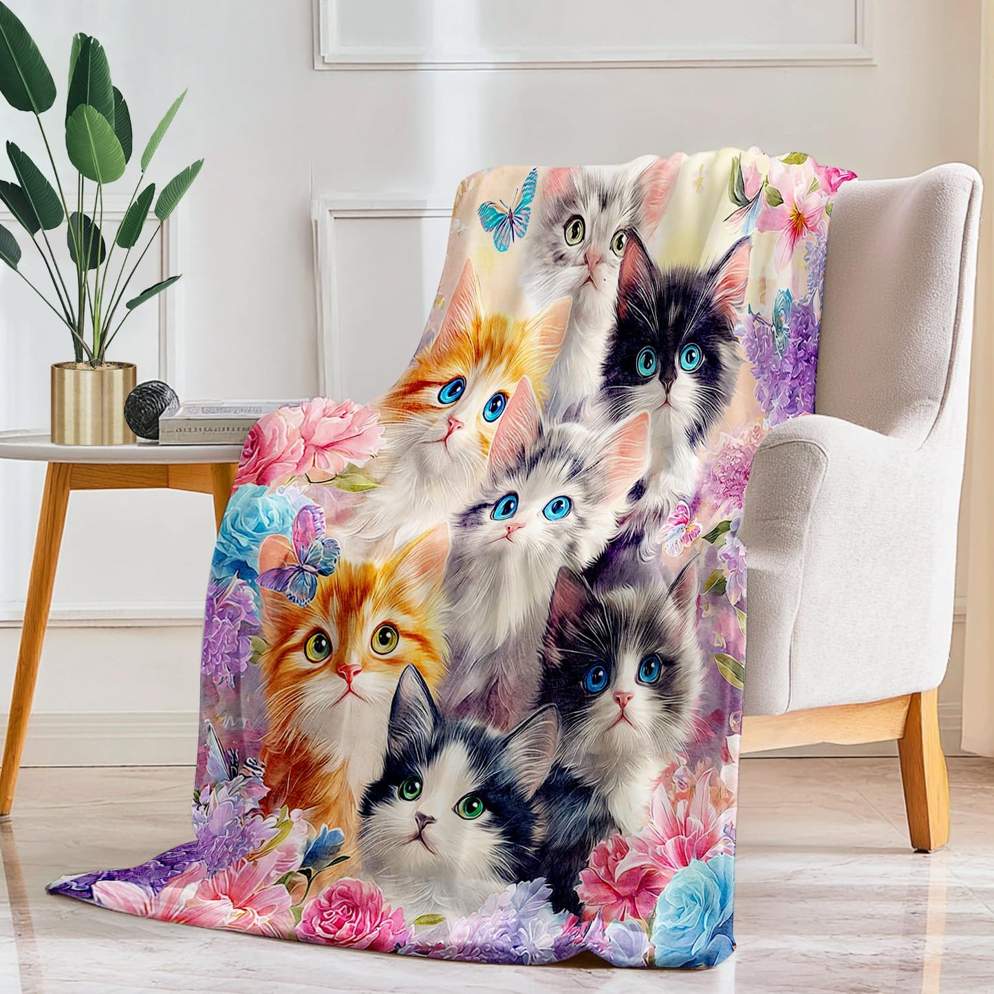 Cute Cat Blanket Cat Fleece Throw Blanket Super Soft Fuzzy Plush Cozy Warm Cats Decor Stuffed Bedding Blankets Gift for Boys Girls Men Women Kids & Adult 50"x40"