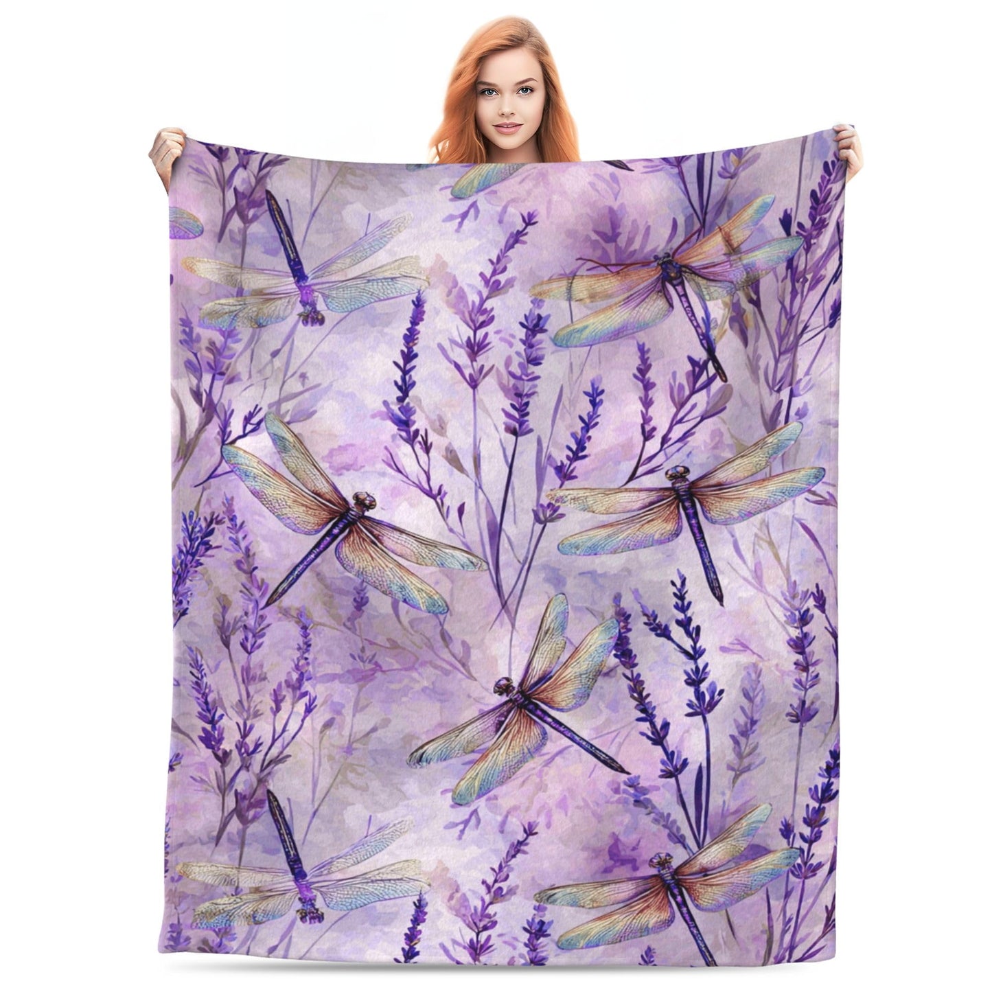DKODKO Purple Dragonflies Lightweight Flannel Bedding Blanket,Washable Fleece Watercolor Dragonflies Throw Blanket for Bed, Couch, Sofa, Camping,60''x 50''