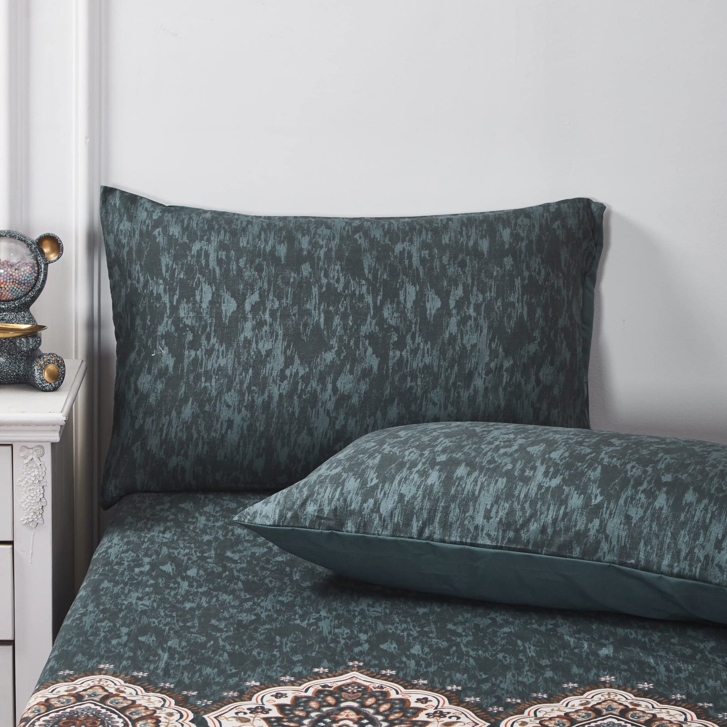 Tache Fitted Sheet Full Size Royal Rustic Paisley Mandala Lattice Floral Elegant Deep Dark Navy Teal Fitted Bed Sheet Only, Full