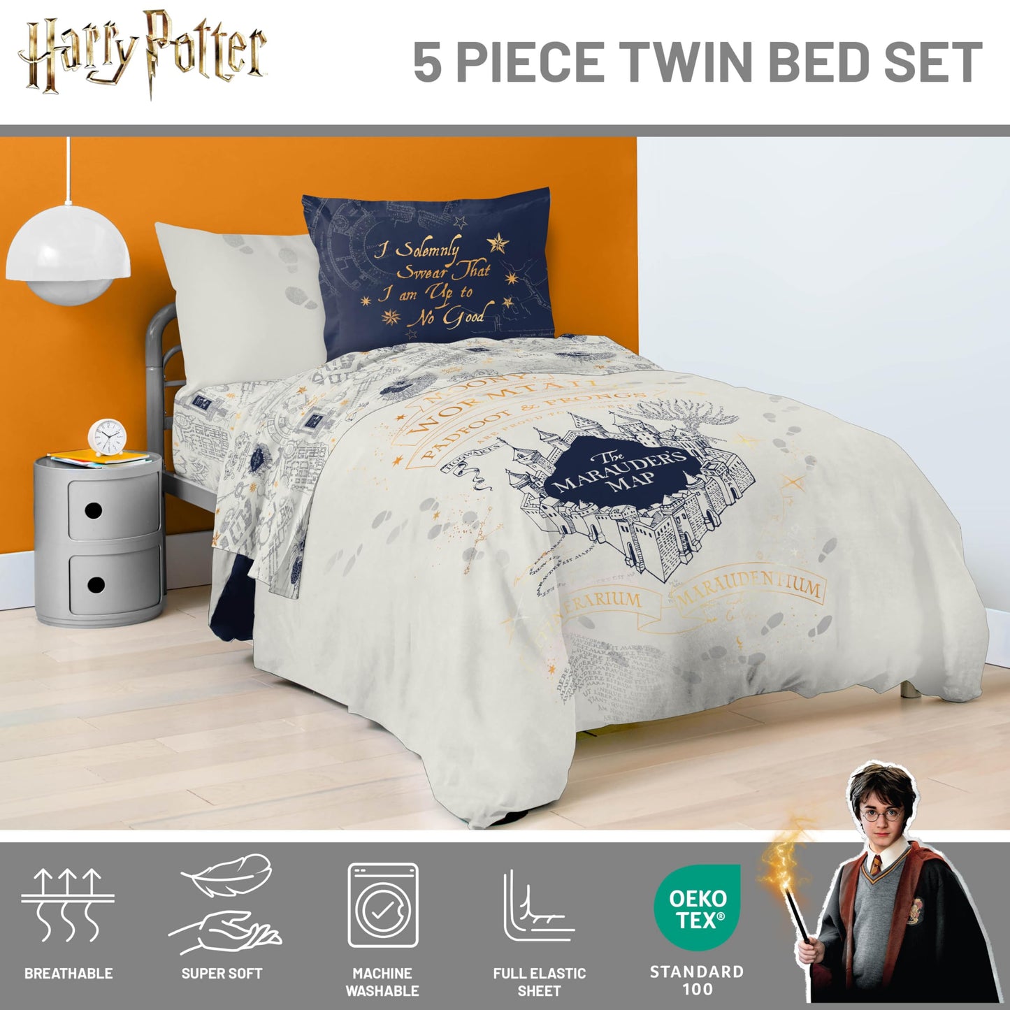 Jay Franco Kids Bed Set, Beige, Harry Potter, 5 Piece Twin