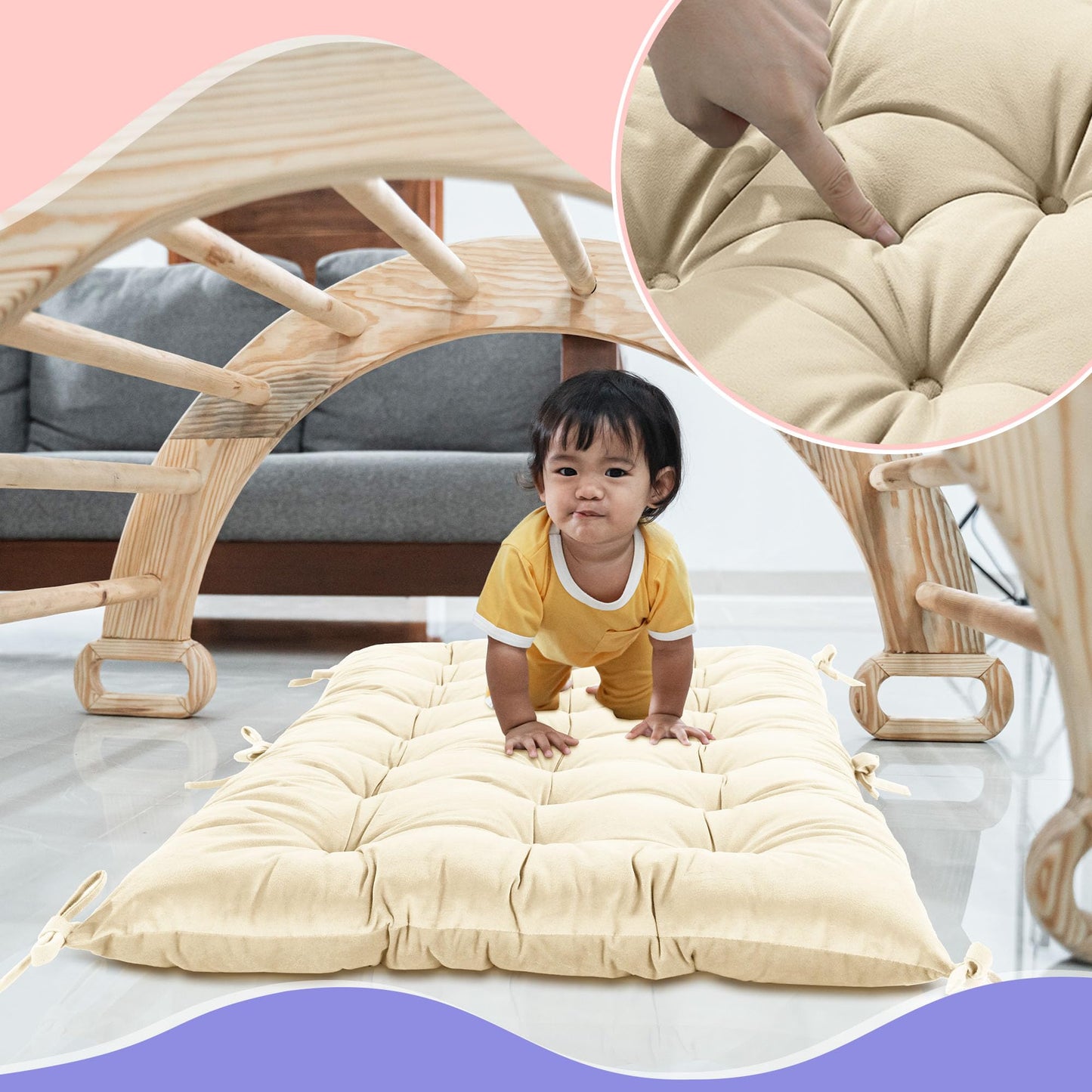 ROYALAY Premium Climbing Arch Set for Kids, Arch Cushion Floor Cushion Toddler Nap Mat (34 * 20 * 3 inch, Apricot)