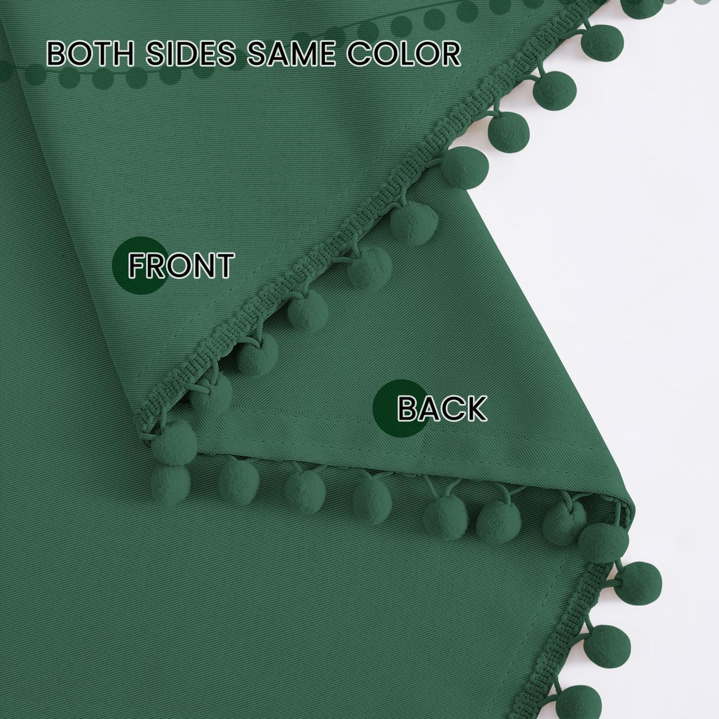 Melodieux Green Pom Pom Blackout Curtains 84 Inches Long for Bedroom, Boho Black Out Curtains 2 Panels for Living Room, Rod Pocket Kids Girls Nursery Drapes Elegant Cotton Textured, 52" W x 84" L