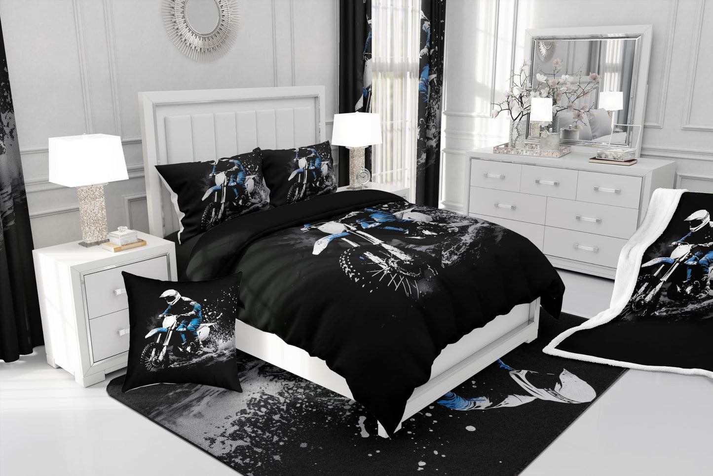 Feelyou Dirt Bike Curtains for Bedroom Living Room (2 Panels, 38 x 45 Inch) Racing Themed Room Blackout Curtain Racing Motocross Rider Blackout Curtains Motorcycle Window Treatments Motorbike