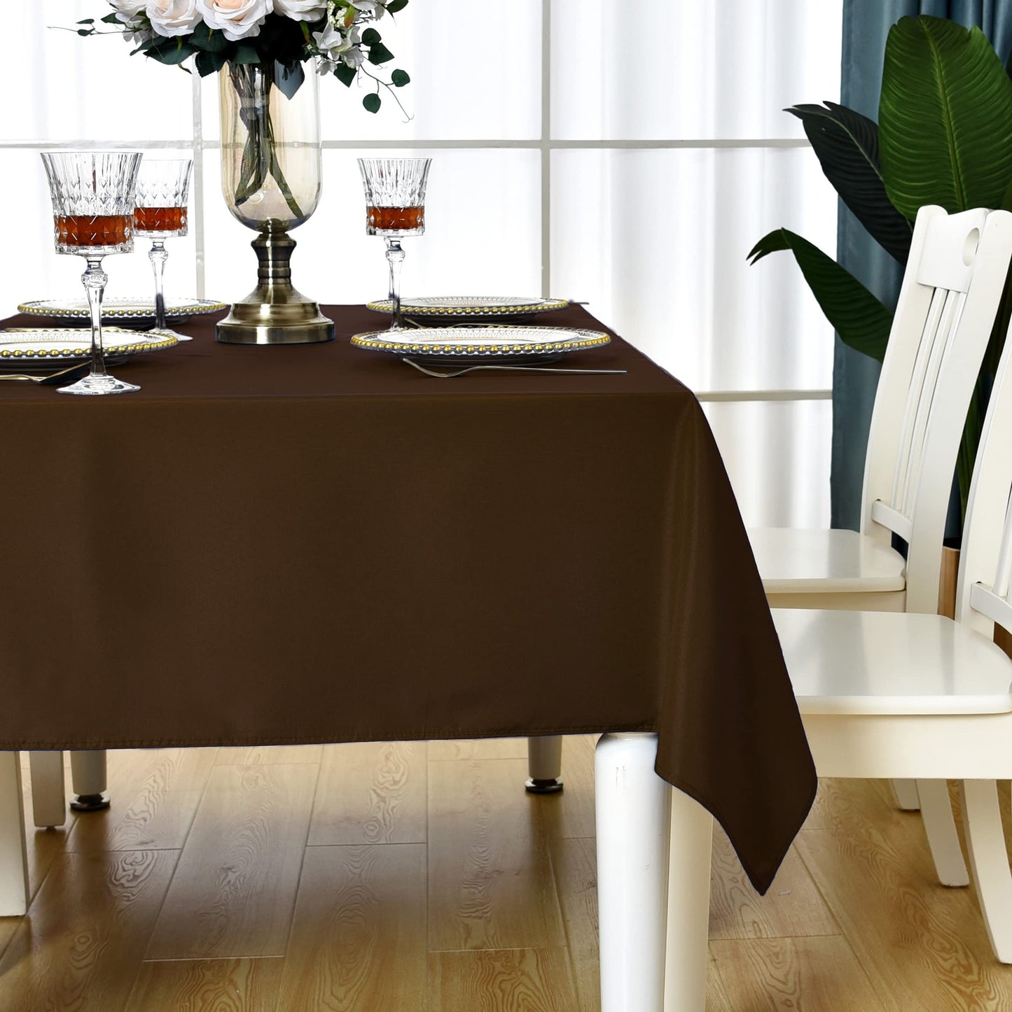 KAIPHO Brown Rectangle Tablecloth Waterproof Stain Resistant Wrinkle Free Table Cloth 210GSM Polyester Wipeable Table Cover for Party, Banquet, Indoor and Outdoor-Rectangular/Oblong, 60 x 84 inch