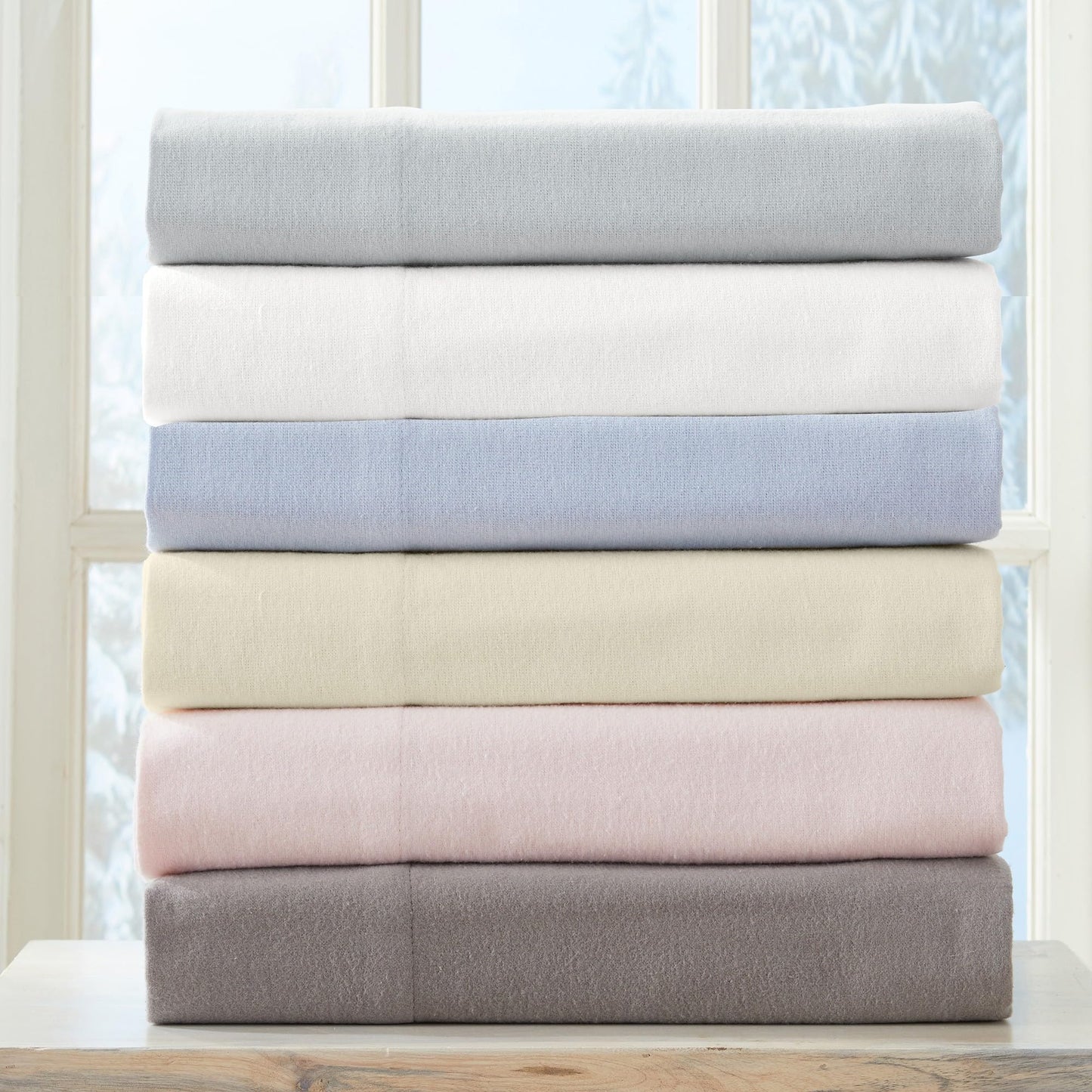 Market & Place 100% Cotton Queen Flannel Sheet Set | 4 Piece Deep Pocket Solid Cozy Winter Bed Sheets | Double Brushed for Extra Softness & Comfort | Chalet Collection (Queen, White)