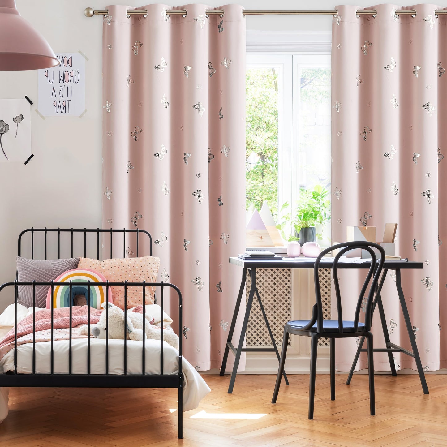 Jubilantex Pink Metallic Silver Butterfly Blackout Curtains 54" Long for Small Window Girls Bedroom Nursery Window Curtains,Grommet Top 2 Panels