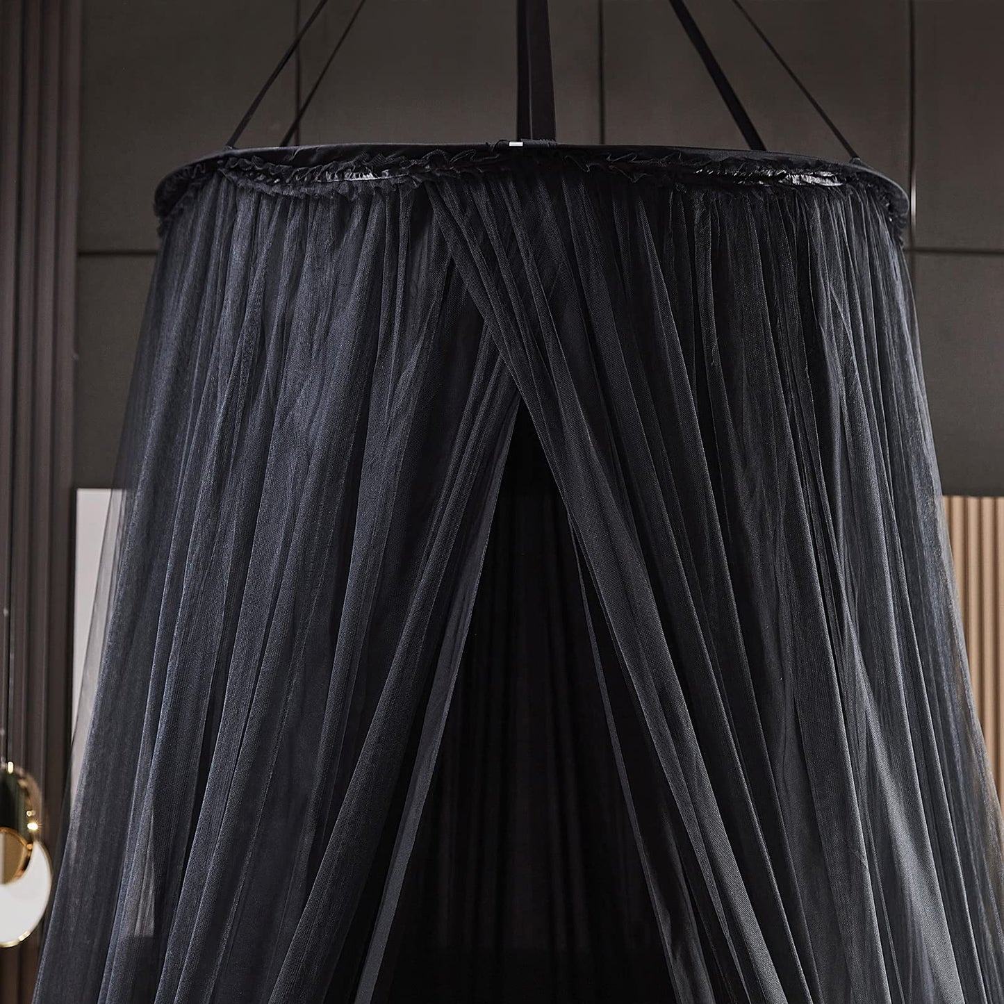 Kertnic Luxurious Bed Canopy for Girls & Adults - Double Layer Princess Canopy with Lace, Round Dome Mosquito Netting for Queen/King Bed Tent (Black)