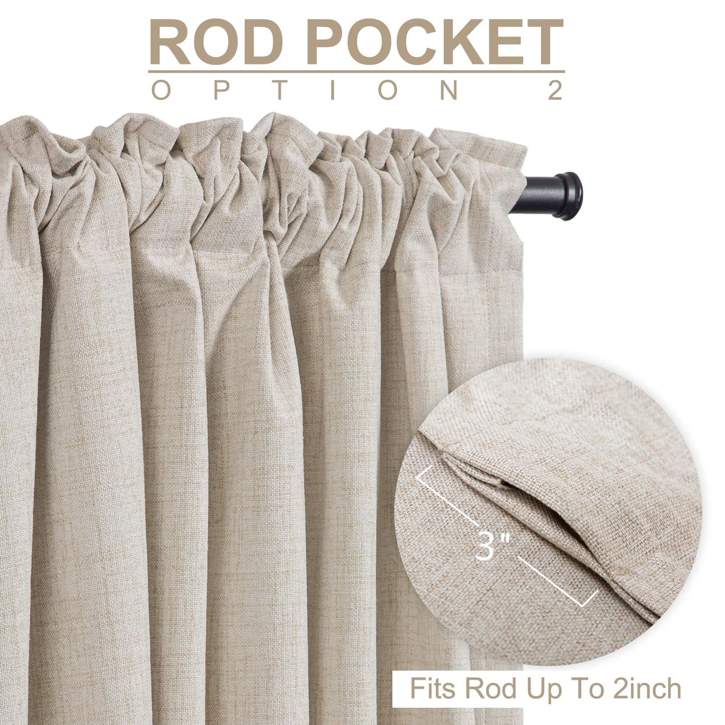 100% Blackout Shield Linen Textured Total Blackout Curtains for Bedroom 84 Inches Long, Back Tab/Rod Pocket Living Room Drapes, Thermal Insulated Blackout Curtains 2 Panels Set, 50" W x 84" L, Cream