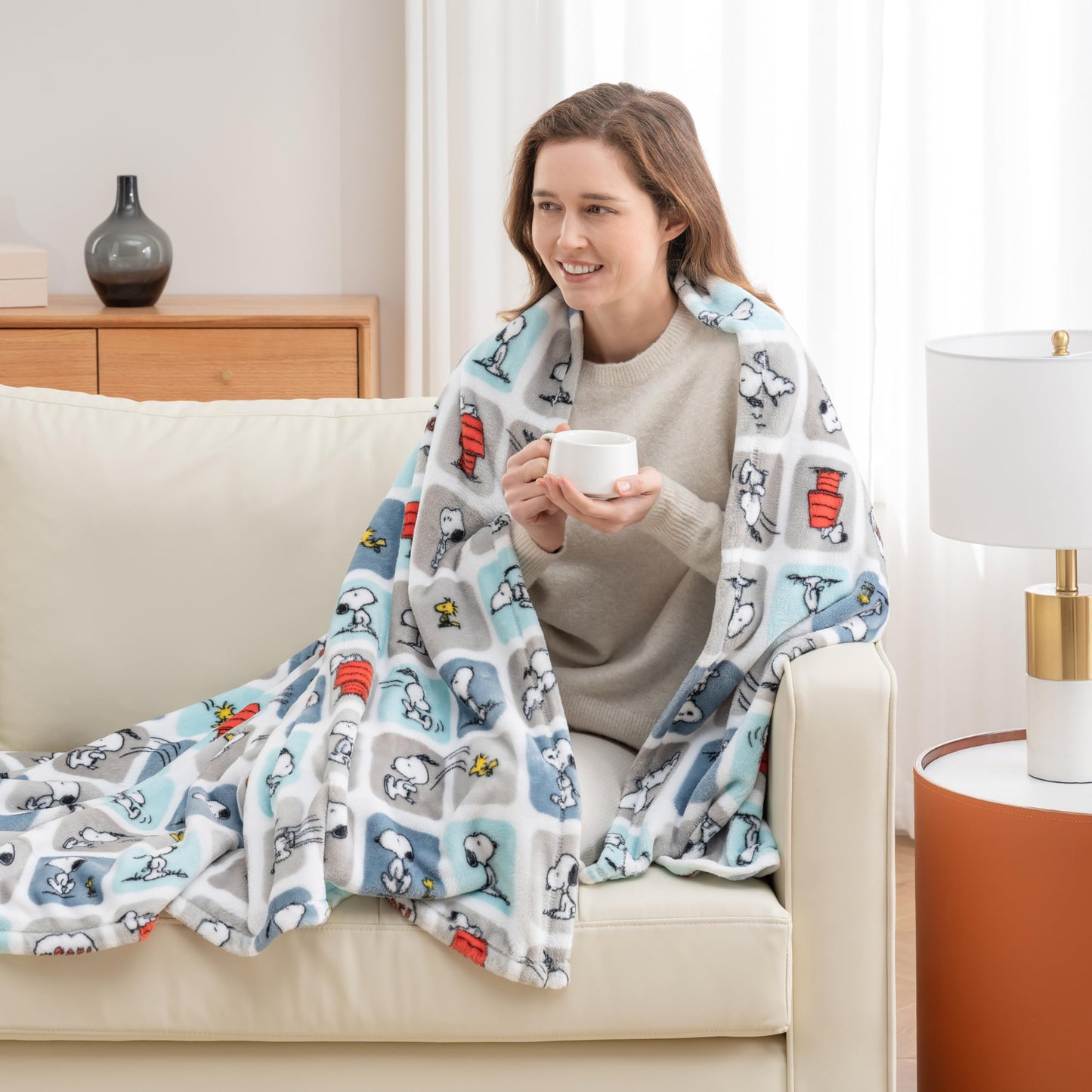 Berkshire Blanket Peanuts VelvetLoft Cute Character Snoopy Plush Throw Blanket,Peanuts Snoopy Woof Blue,Throw 55 in x 70 in (Official Peanuts Product)