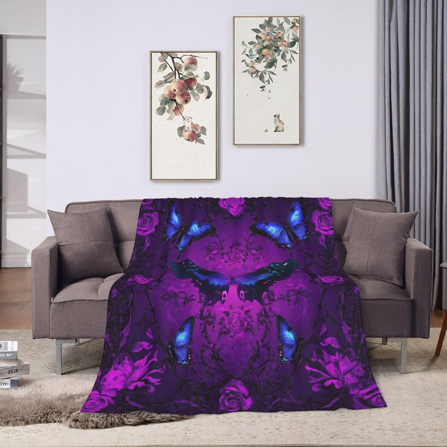 Butterfly Blanket Purple Butterfly Fleece Throw Blanket Super Soft Fuzzy Plush Cozy Warm Butterflies Decor Stuffed Bedding Blankets Gift for Boys Girls Men Women Kids & Adult 50"X40"