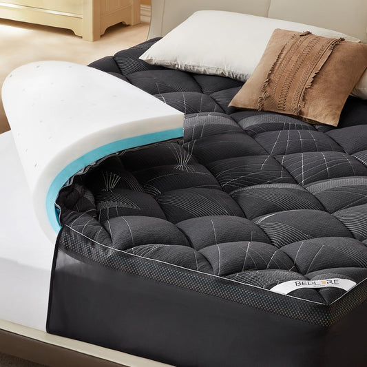 Bedlore 4-Inch Twin Mattress Topper for Back Pain - Dual Layer Medium Support (2" Gel Memory Foam + 2" Cooling Fluffy Pillow Top Pad), Breathable & Pressure Relief (Gray)