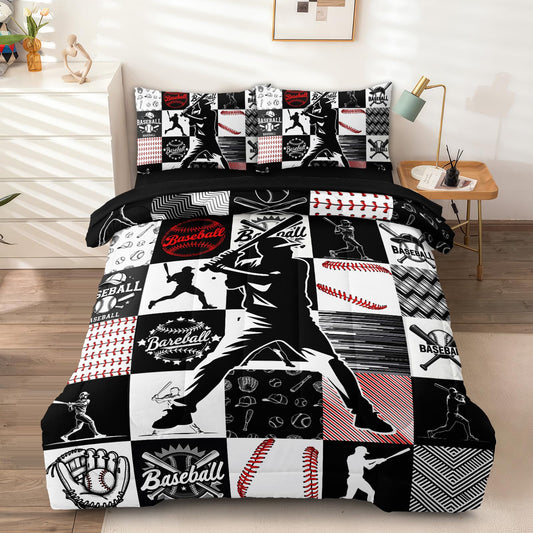 HICAND 5 Pcs Baseball Full Bedding Set for Boys Teens, Full Size Sports Cool Baseball Boys Comforter Set with Sheets