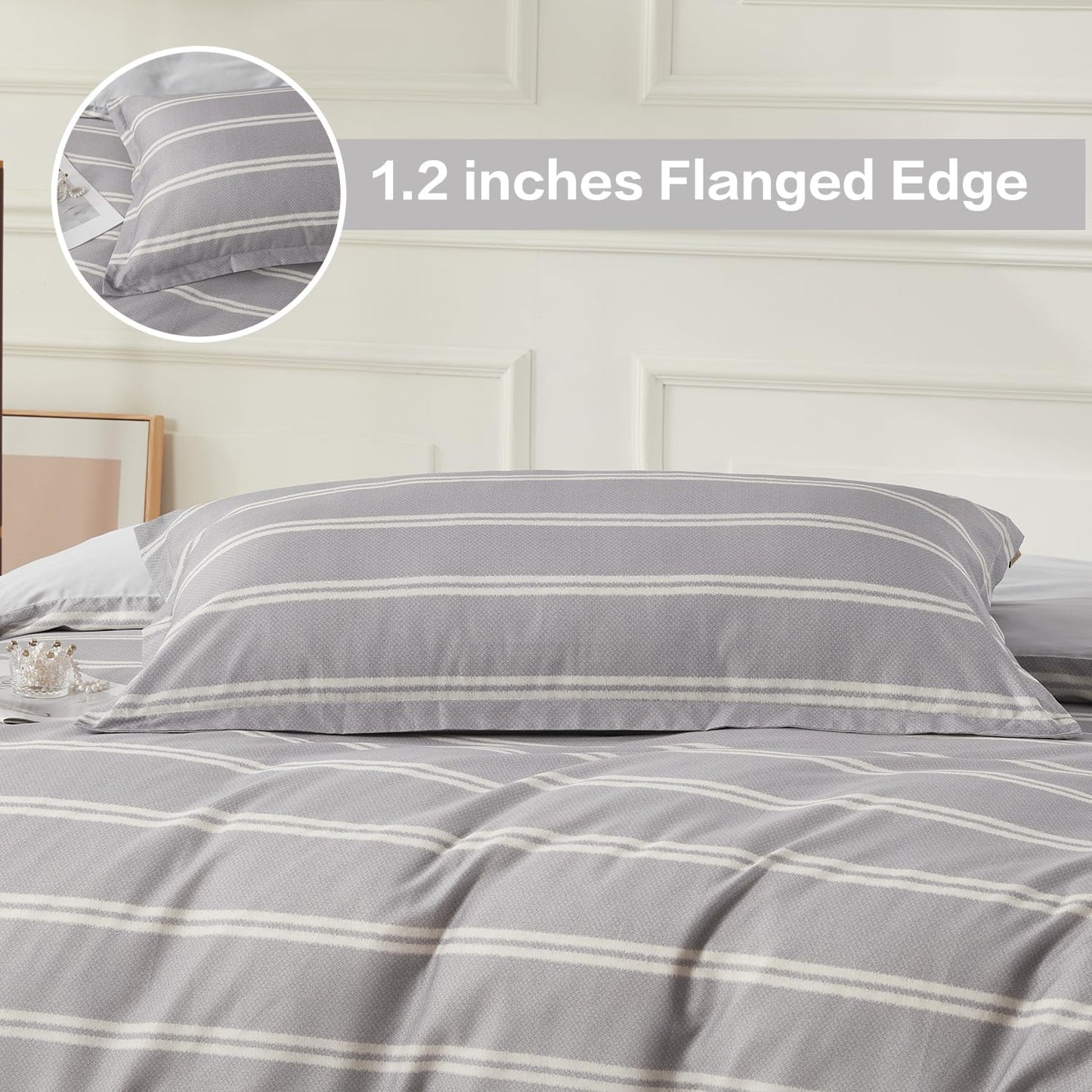 SAPHREAS Boy Gray Stripes Duvet Cover Set Twin Size 2pcs Dark Grey Streak Bedding Comforter Cover Set 1 Duvet Cover 1 Pillow Sham