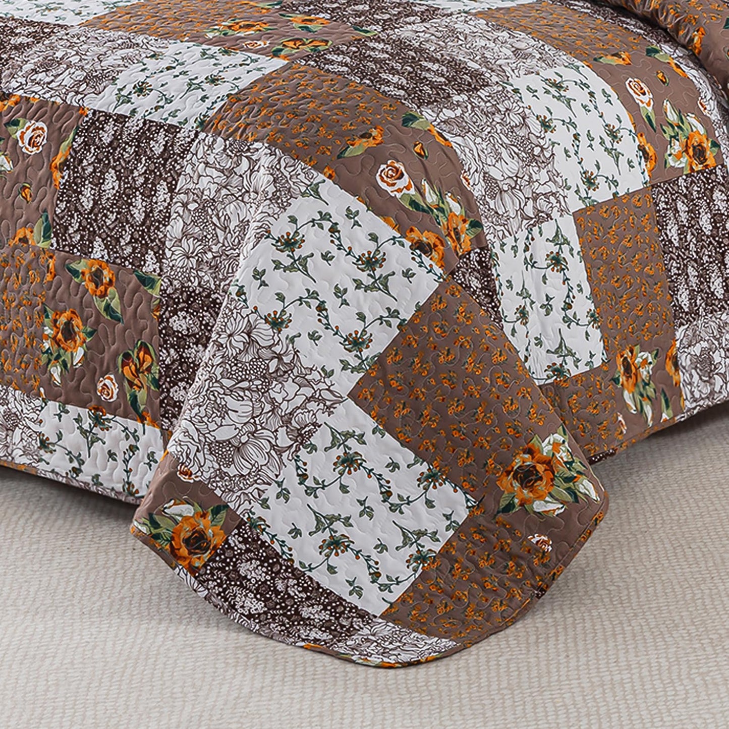BEDIFANY Cotton Filling King Quilt Set - Reversible Farmhouse Bedspreads King Size with 2 Pillow Shams - Lightweight King Size Quilt Bedding Sets, 3 Pieces (98 x 106 inch)