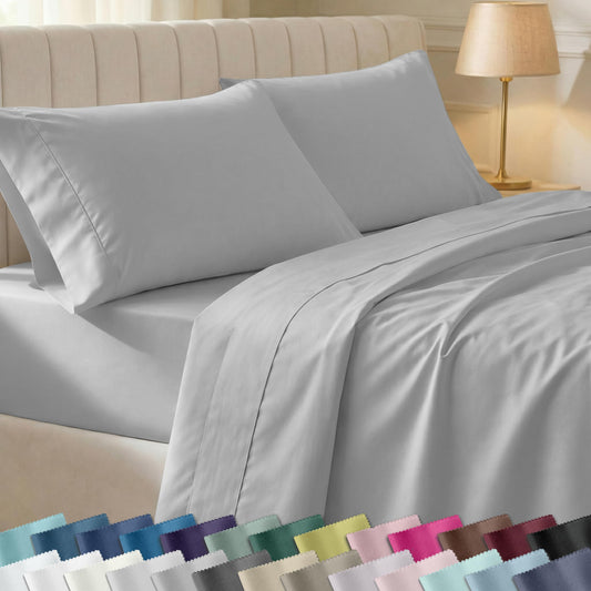 California Design Den Soft 100% Cotton Sheets Queen Size Set, 400 TC Good Housekeeping Award Winner, Silky Smooth Sateen with Deep Pockets, Breathable and Durable Cotton Bedding Set - Light Grey