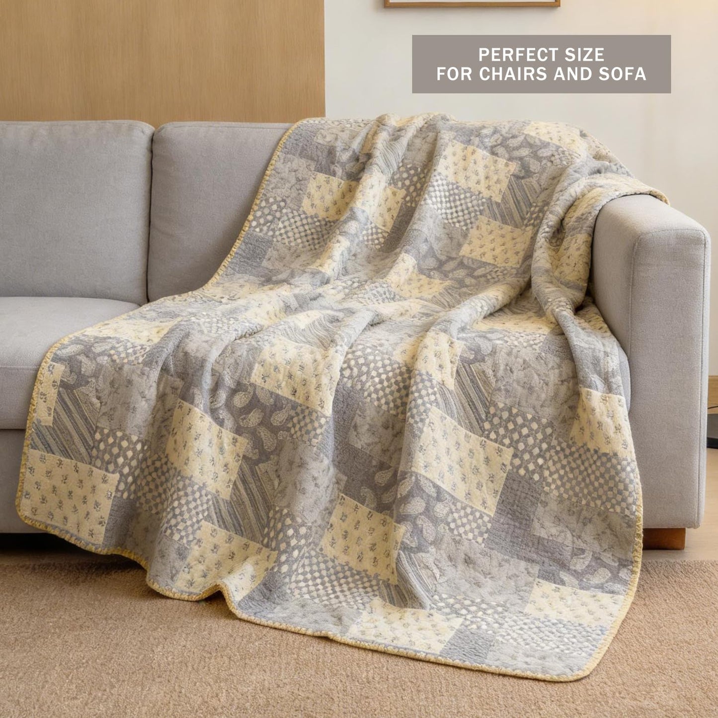 SANACYNA Cotton Muslin Quilt Twin Size Floral, Lightweight Breathable Reversible Bedspread Coverlet, Soft Farmhouse Bedding for All Season Bed Couch Sofa (Patchwork Grey, Twin 60 x 80 in)