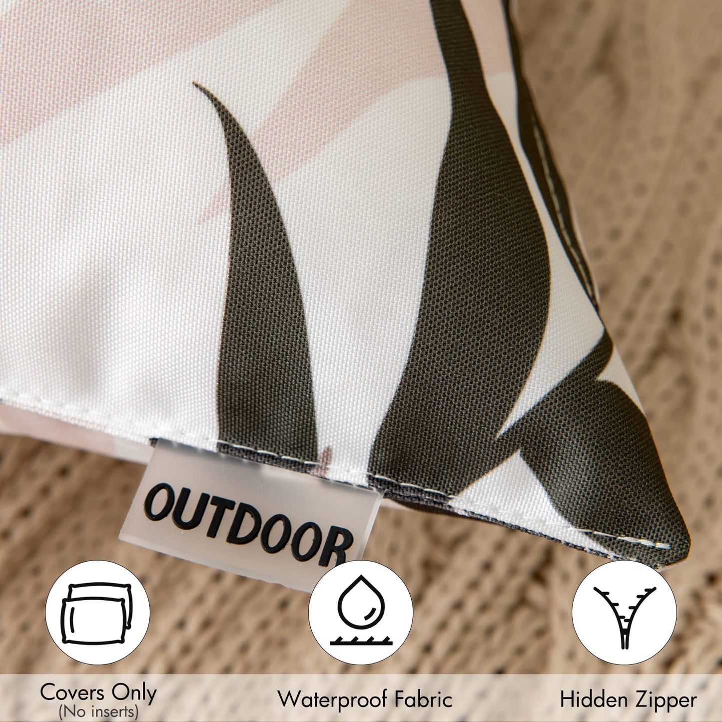 MIULEE Pack of 2 Decorative Outdoor Waterproof Throw Pillow Covers Patio Pillow Cases Natural Leaves Pattern Spring Square Cushion Shams Shell for Garden Balcony Couch 18x18 Inch, Coffee Brown