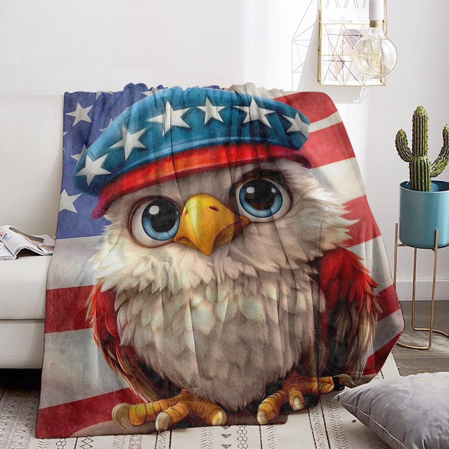 Bidesk Cute Eagle Blanket Soft Cozy Flannel Throw Blanket, Warm Yet Lightweight Patriotic Eagles with Star Hat Blankets for Travel, Couch, Bed, for Women Girls Kids, Fuzzy Outdoor Comfort Wrap 60"×50"