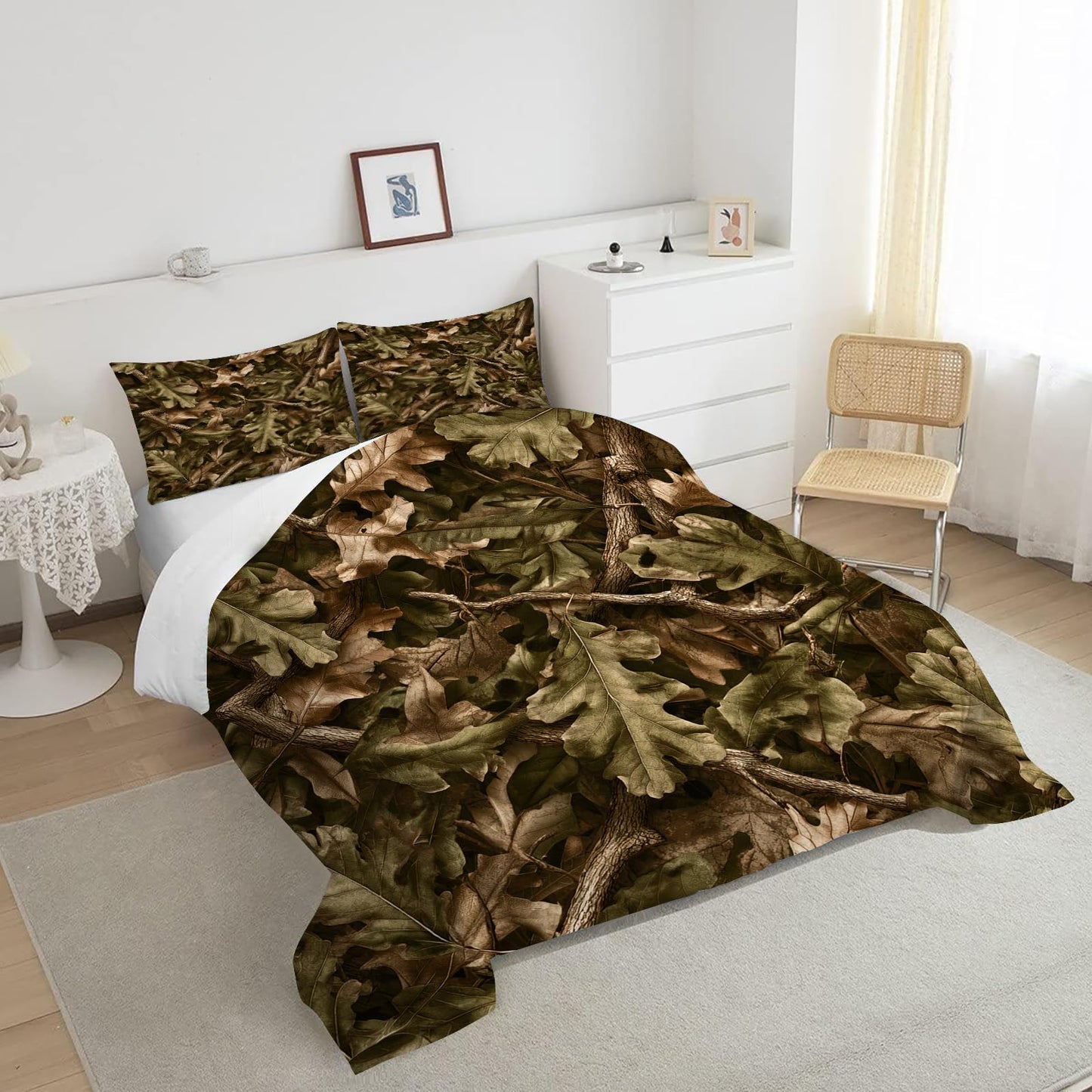 EDGZKO Brown Camo Comforter Set, Queen Size Camouflage Bedding Set for Kids Teens Adults, Rustic Tree Leaves Quilt DuvetBreathable Bed Set, Woodland Bedroom Decor 1 Comforter & 2 Pillowcases