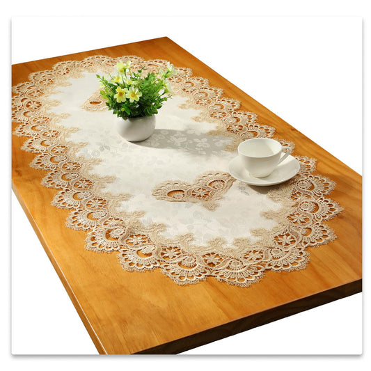 Fhberni Small Lace Macrame Tablecloth Embroidered Jacquard Vintage Coffee Table Cover for Holiday Festival Party Home Decorations (24"x 48", Grey)