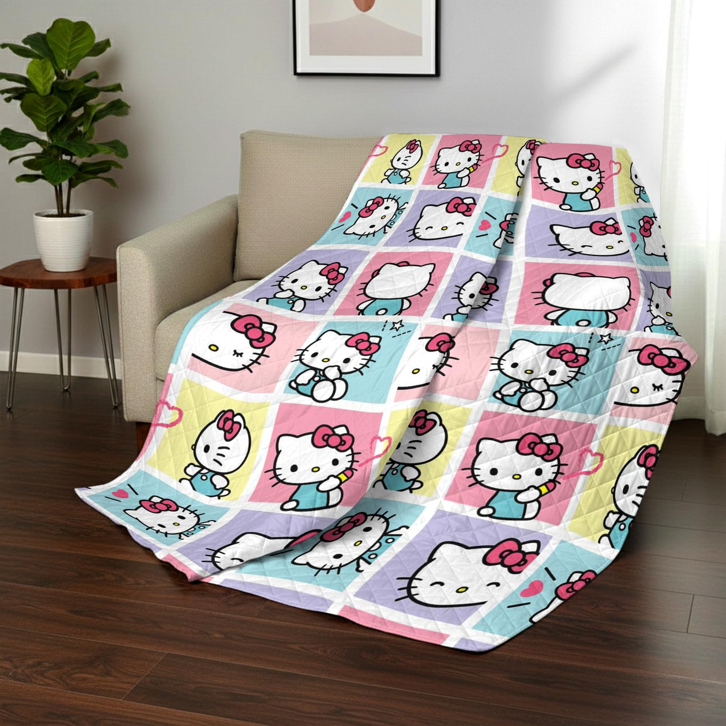 Northwest Hello Kitty Sweet As Can Be Quilted Throw, Comfy Throw, Adults Boys Girls, Soft Lightweight for Chair or Couch, 60 x 80 Inches