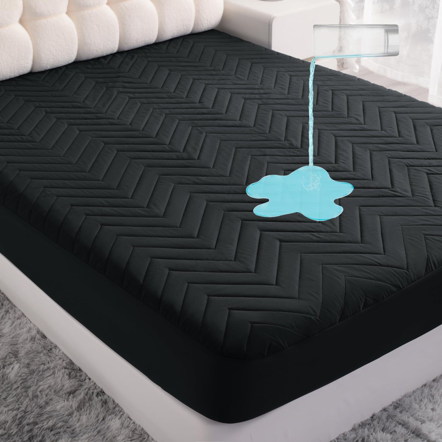 NTBAY Waterproof Mattress Protector, Quilted Twin Fitted Mattress Cover with 15" Deep Pocket- Machine Washable - Soft Mattress Pad Cover, Black