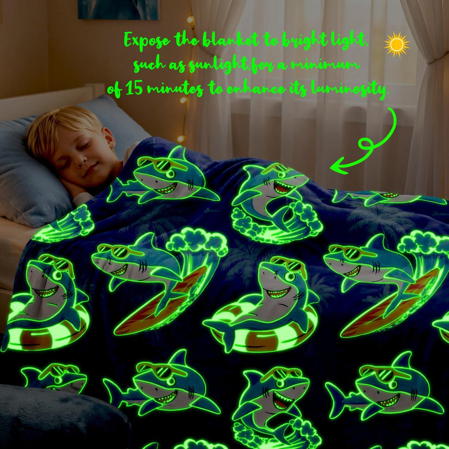 Glow in The Dark Shark Blanket for Kids, Shark Toys for Toddlers Teens, Soft Cozy Flannel Fleece Throw Fish Blanket for Couch Bed Sofa, Halloween Christmas Birthday Gifts for Kids Boys Girls 50"x60"