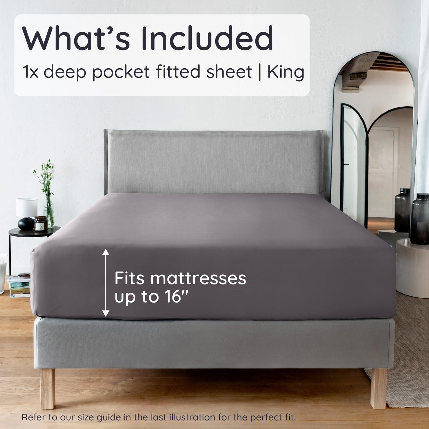 Bambaw 100% Viscose Derived from Bamboo Fitted Sheet, Cooling Fitted Sheet King Size, 16’’ Deep Pocket King Size Fitted Sheet Only, Soft King Fitted Sheet with Elastic Corner Straps (Dark Gray)