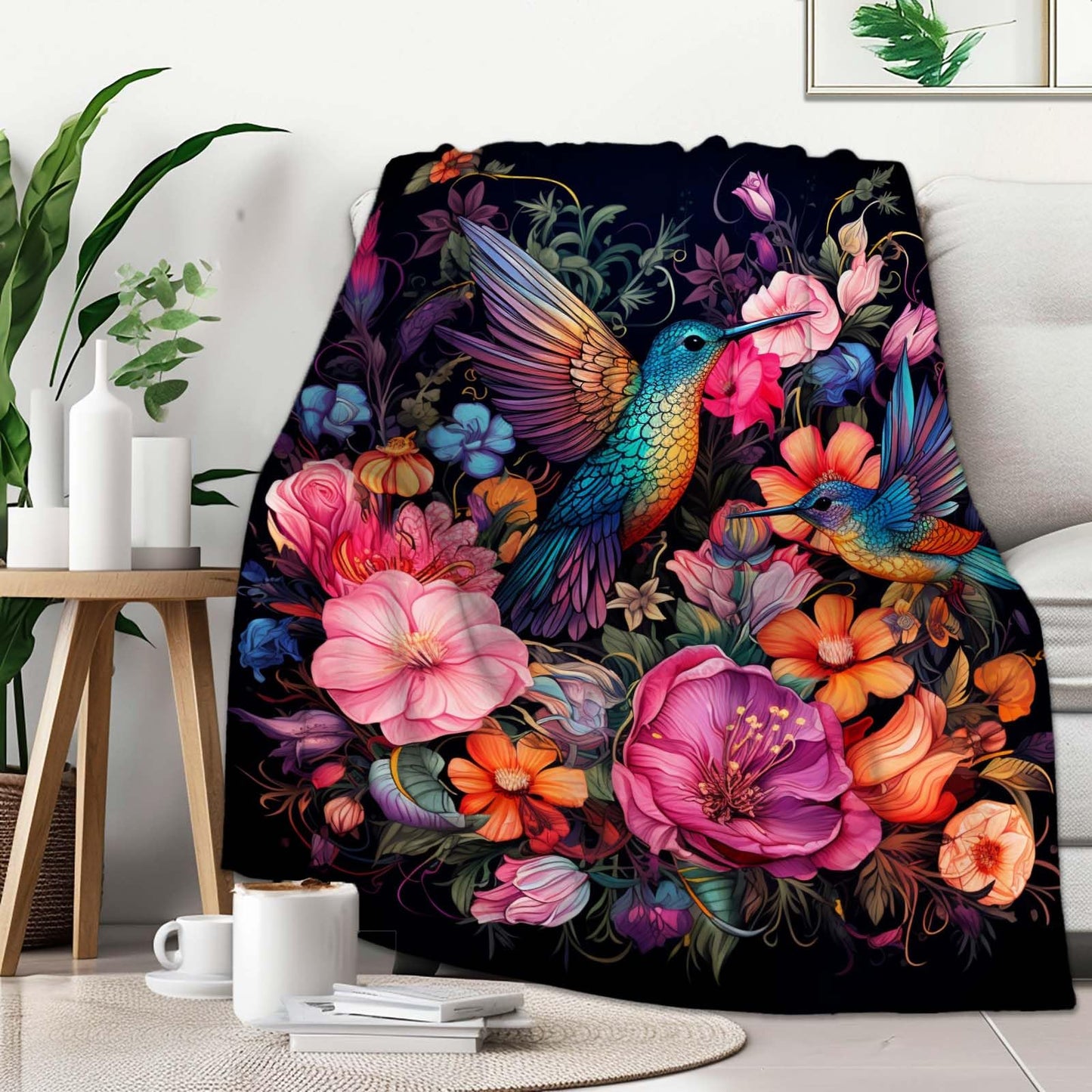 FexNuvko Hummingbird Throw Blanket for Couch Sofa Bed, Soft Bird Blanket Throw Gifts for Men Women, 40x50 inches, Lightweight Plush Fleece Home Decor, No-Pilling