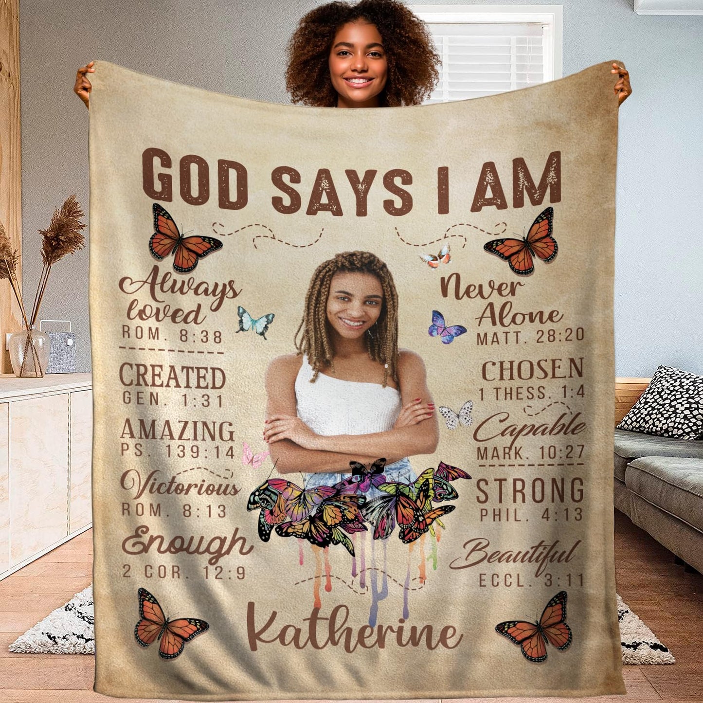 CAPOZEN Personalized God Says I AM Blanket – Custom Name African Inspirational Christian Throw Blankets Gifts for Queen Girl Black Women (Style #5)