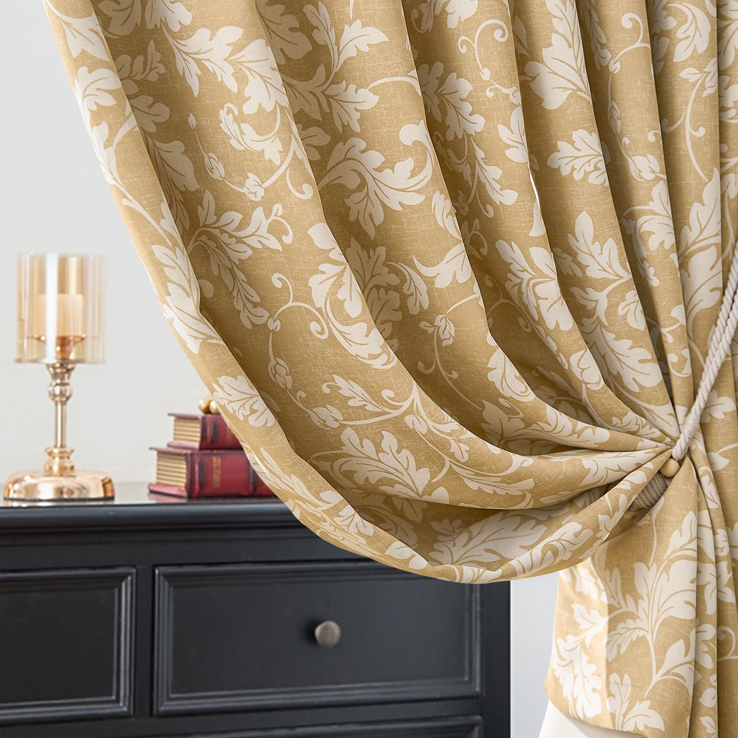 jinchan Vintage Curtains 84 Inch Long Cream Scroll Leaf Gold Curtians for Living Room Bedroom Room Darkenign Drapes Thermal Insulated Classic Traditional Privacy Grommet Top 2 Panels