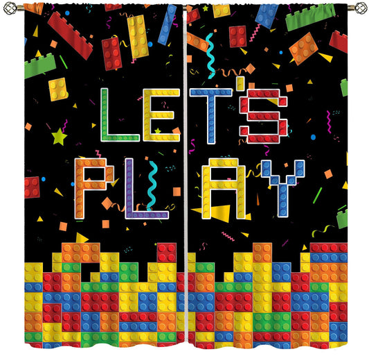 AAVEUP Kids Boys Curtains,Colorful Building Blocks Toys Plastic Brick Toy Pattern Abstract Contour Printed Window Drapes for Boys Room Living Room Nursery Party 42x44.5in（No Blackout）