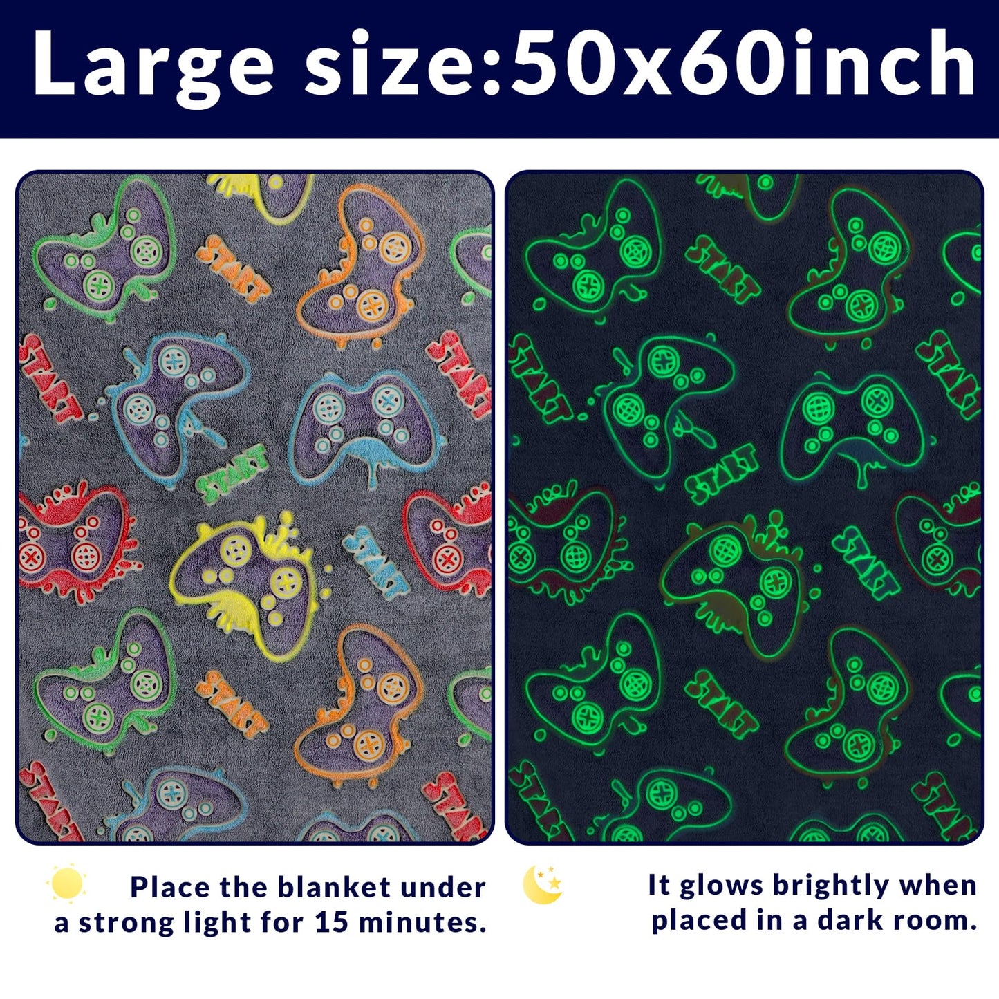 OHOIT Gamer Gifts for Teen Boys, Glow in The Dark Gaming Blanket for Kids, Graduation Gifts for 8 9 10 11 12 Year Old Boys, Game Room Decor for Men Son Boyfriend Birthday Christmas 50"x60"