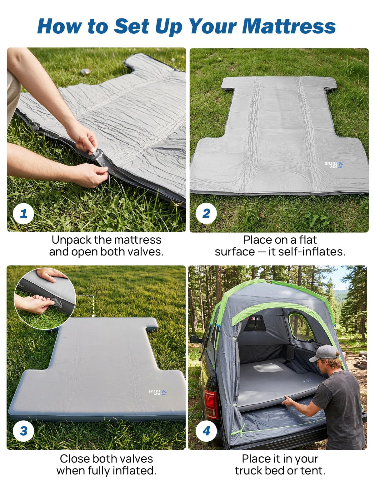 JOYTUTUS Foam & Air Camping Mattress for 5.5-5.8Ft - 4" Thickened Self-Inflating Car Bed, Wear-Resistant, Portable Sleeping Pad Fits,Full Size Short Beds for Pickup Outdoor Camping