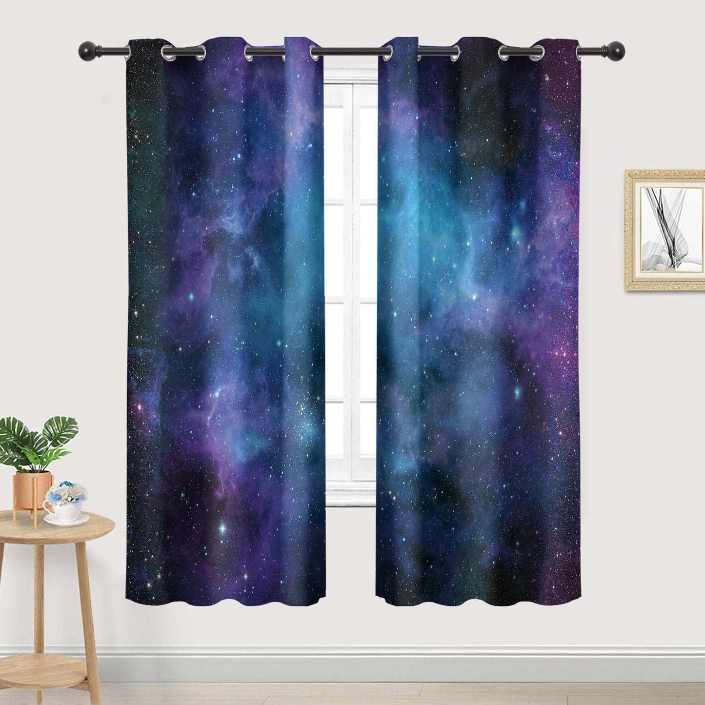 Cinbloo Galaxy Blackout Curtains 29W x 63L Inch Grommet Kids Blackout Curtains Outer Space Universe Blue Psychedelic Planet Nebula Starry Sky Art Living Room Bedroom Window Drapes Fabric 2 Panels