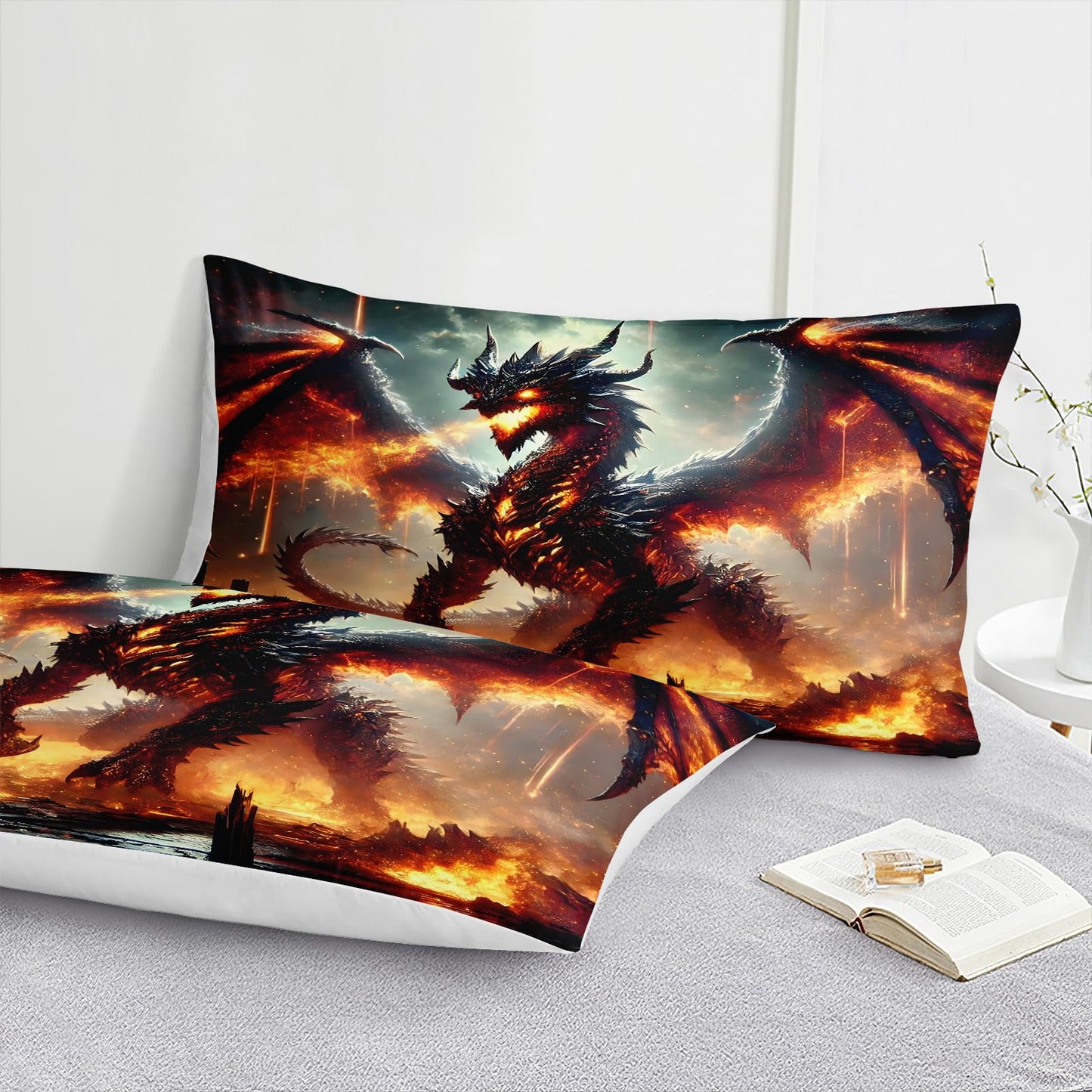 Bedbay Fire Dragon Bed in a Bag King Size Comforter Set with Sheets Mythical Sci-fi 3D Fiery Dragon Print Boys Girls Teen Adults Room Decor Soft Fluffy Comforter Fantasy Bedding Set for All Seasons