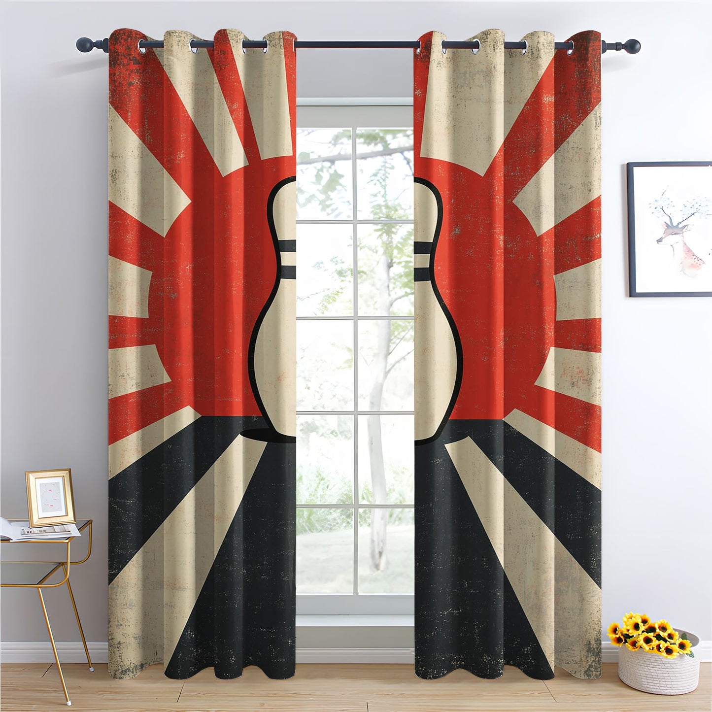 Phtbz Retro Bowling Blackout Curtains 45 Inch Length 2 Panels Set, Bowling Pin Patterned Curtains for Bedroom, Living Room Decor, Room Darkening Thermal Insulated Grommet Drapes