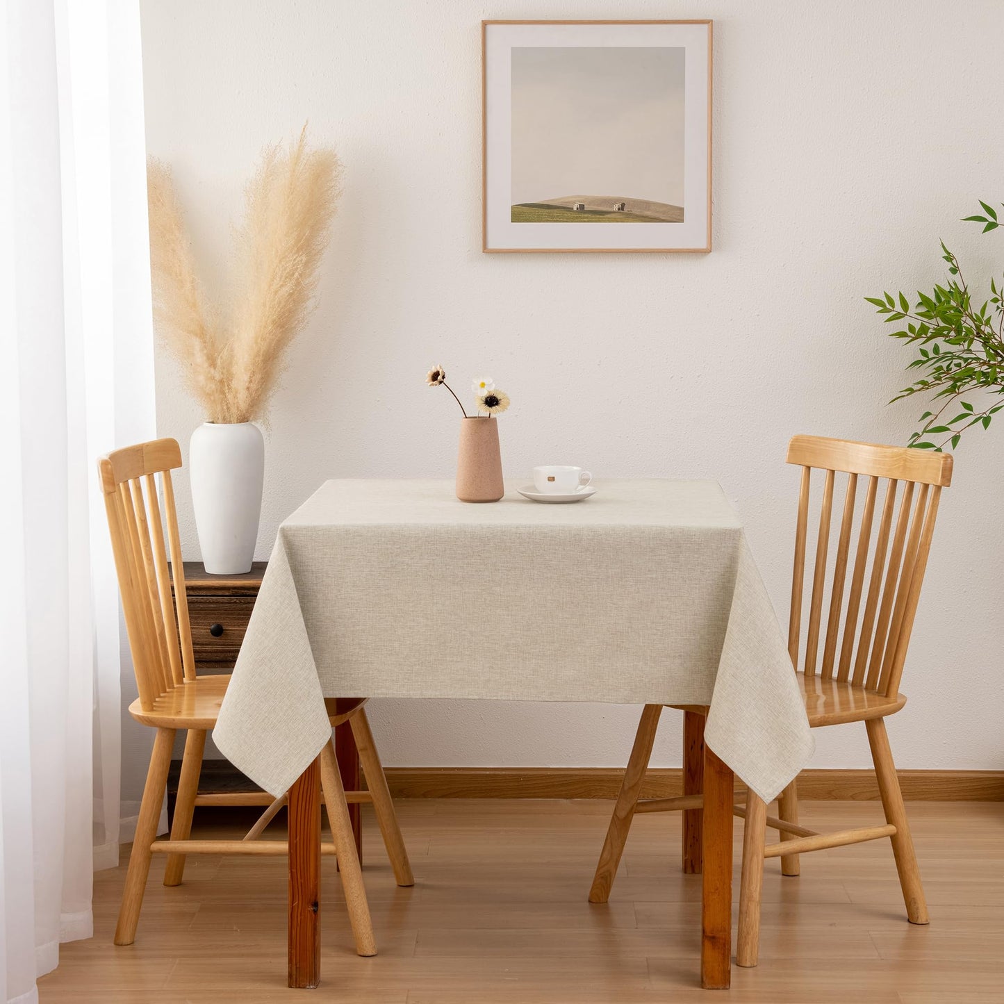 Hiasan Faux Linen Square Tablecloth - Wrinkle and Stain Resistant Washable Table Cloth for Kitchen Dining Room Holiday Table Cover for Party Dinner, Beige, 70 x 70 Inch
