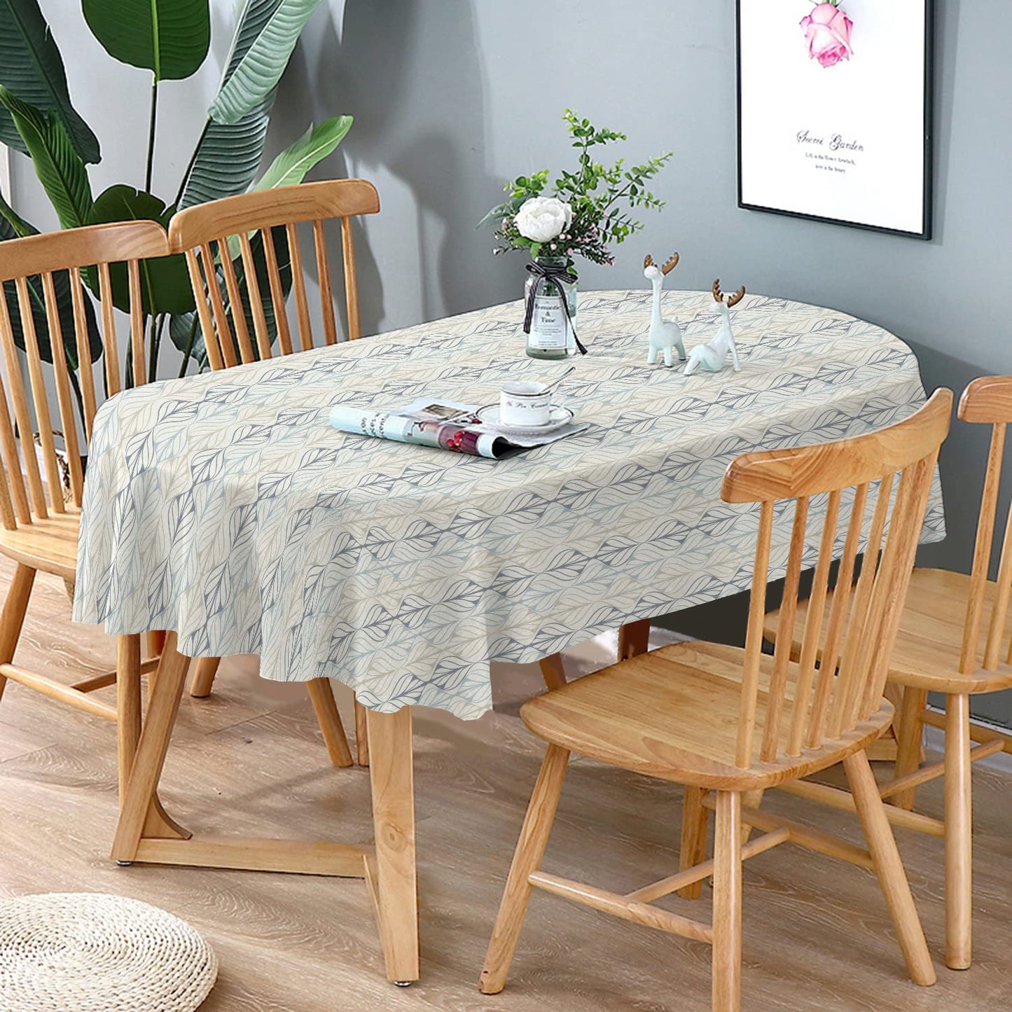 Bnejvif Oval Tablecloth, Modern Geometric Oval Tablecloth, Striped Tablecloth Indoor/Outdoor Waterproof Wrinkle Free Durable for Oval Tables 54 X 72 Inch