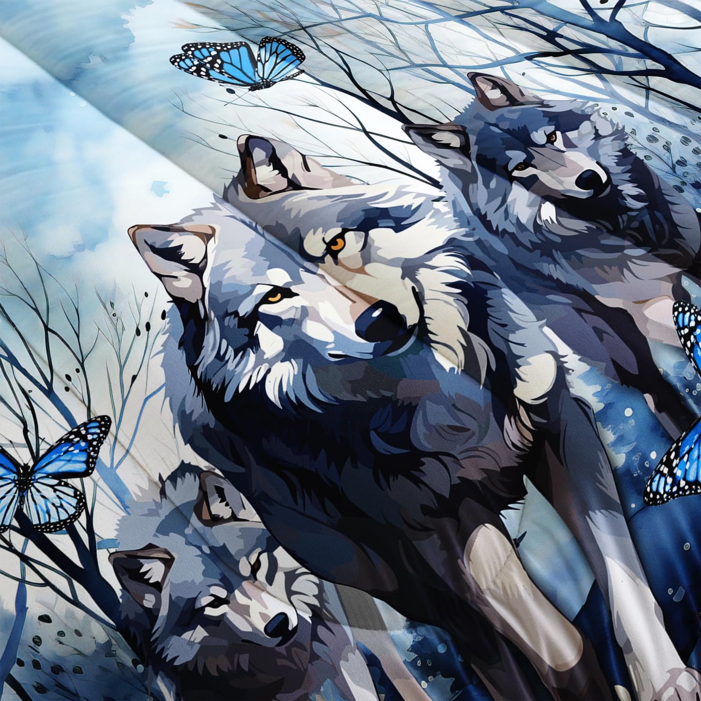 AILONEN Wolf Comforter Set - Twin Size, Tie Dye Wolf Quilt with 2 Pillowcases, 3 Pieces Safari Wolves Print Set