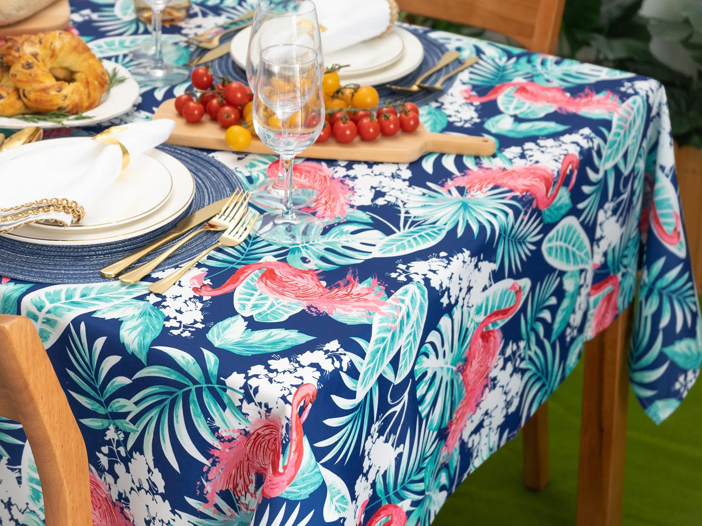 YiHomer Indoor Outdoor Tabletop for Spring Summer Decorations, Picnics and Dinner Parties - Stain and Water Resistant, Flamingo Dancing, Tablecloth, 60 x 84 Rectangle